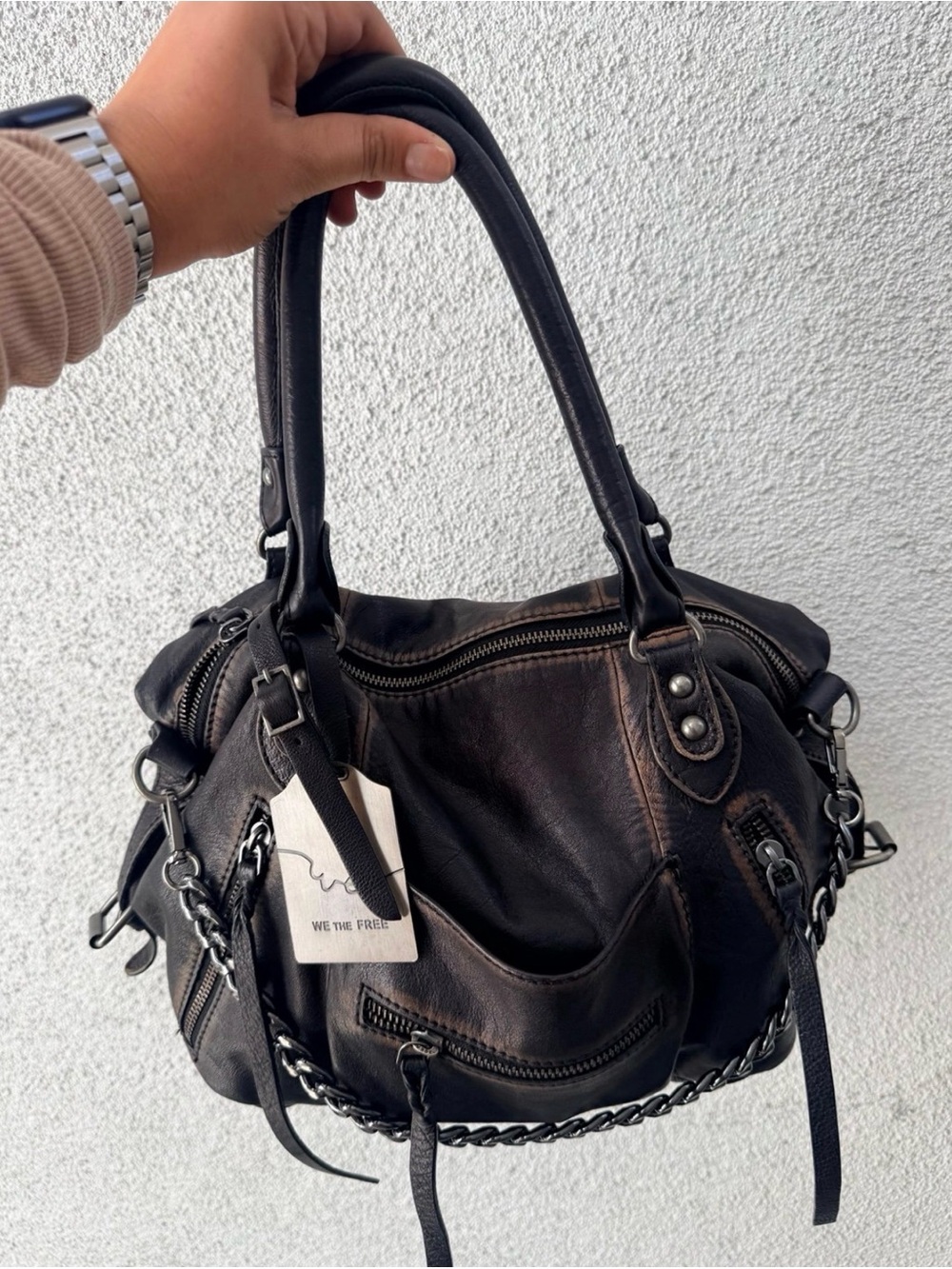 Free People Black Leather Shoulder Satchel